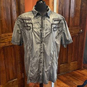 Roar Men's Black and Gray Casual Button Down Shirt